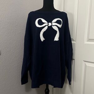 Torrid Navy Sweater with White Bow Detail - Size 3 / 3X